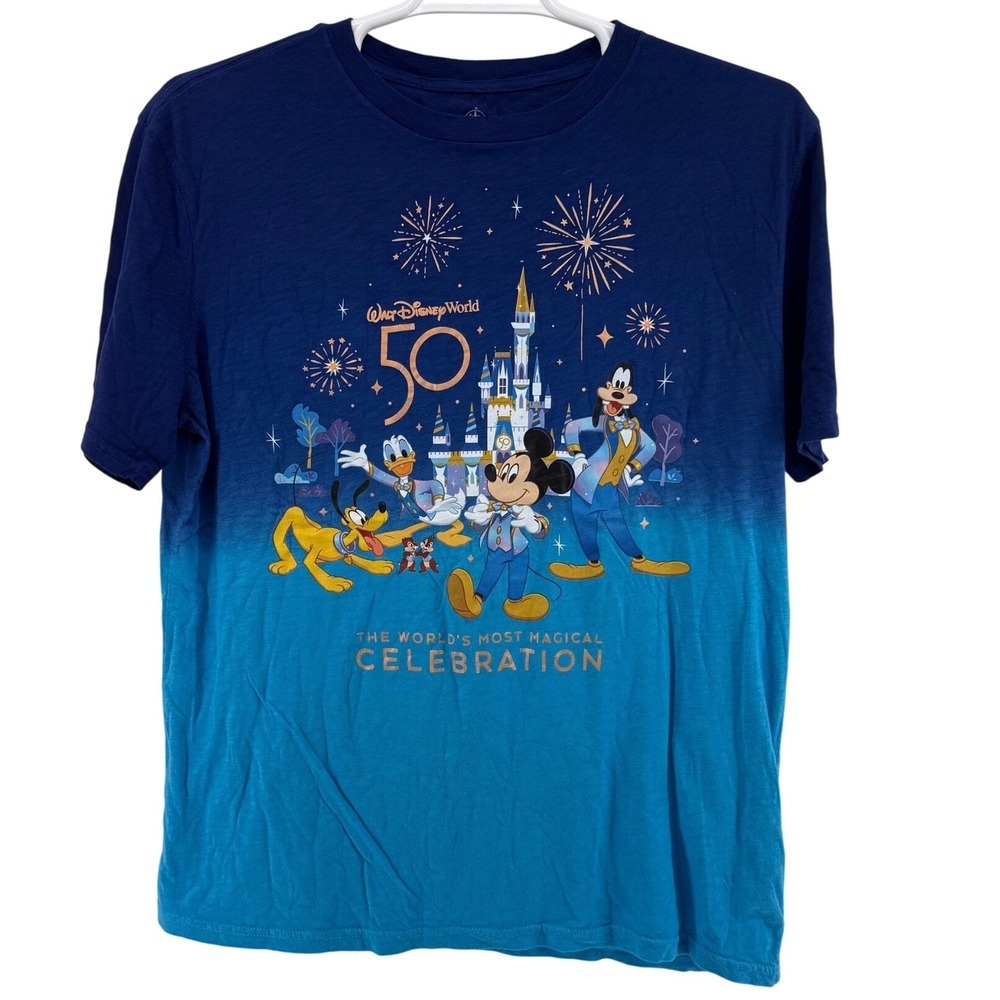 Disney World 50th Anniversary Ombre T-Shirt Mens M Mickey Mouse Graphic Blue